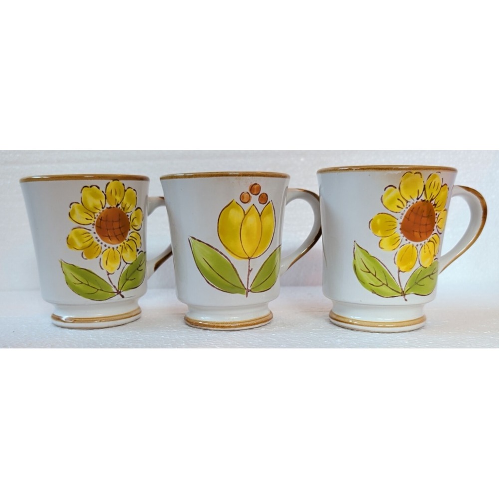 Norleans Floral Coffee Mugs Stoneware Yellow Tulip Sunflower 10‎ Oz Korea